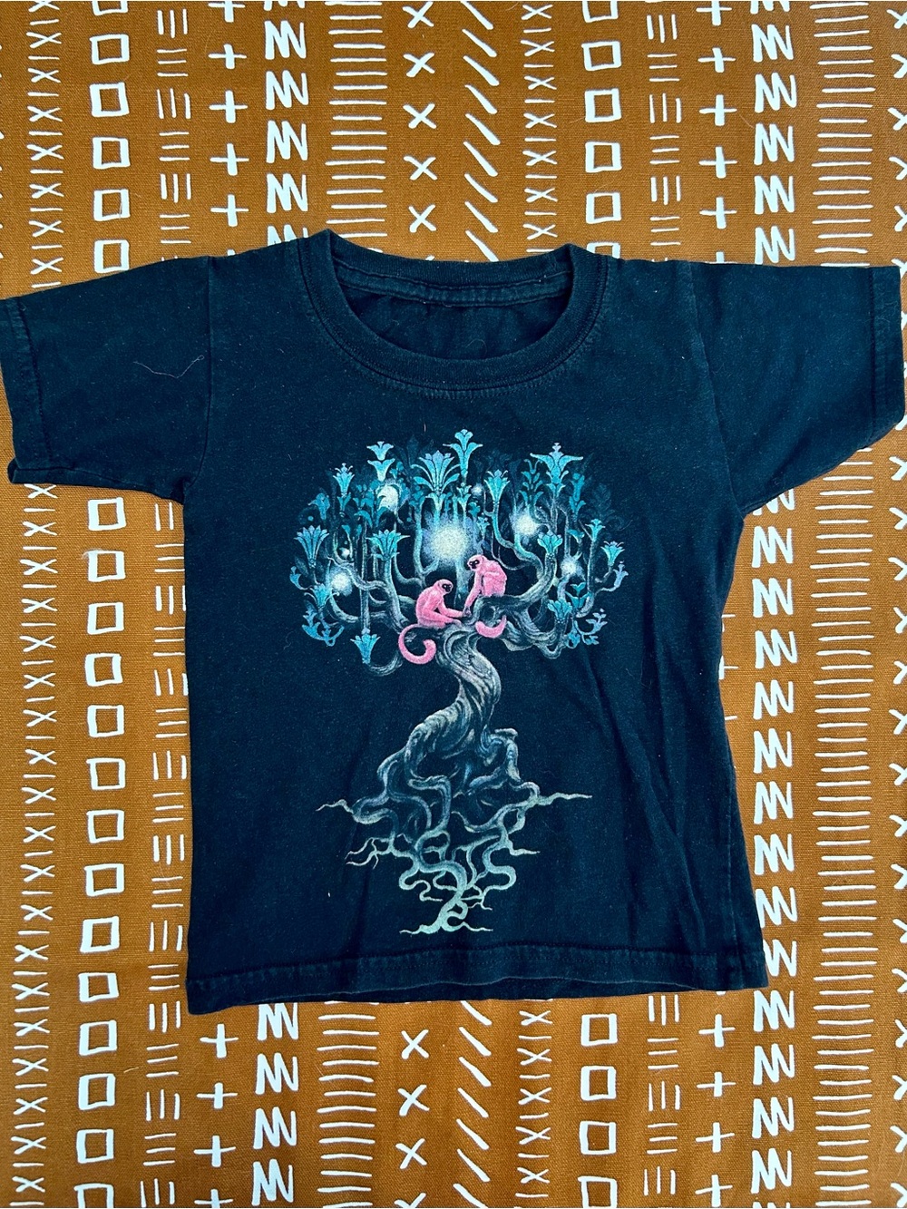 Kids indie Black Short Sleeve Tee with Pink Monkey Tree